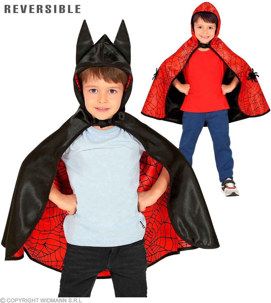 Batman & Robin Kostuum | Batman Of Spiderman Omkeerbare Cape Kind | Maat 113 | Halloween | Verkleedkleding